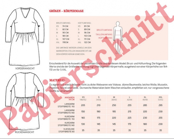 FRAU MARY • Kleid mit V-Ausschnitt, PAPIERSCHNITT